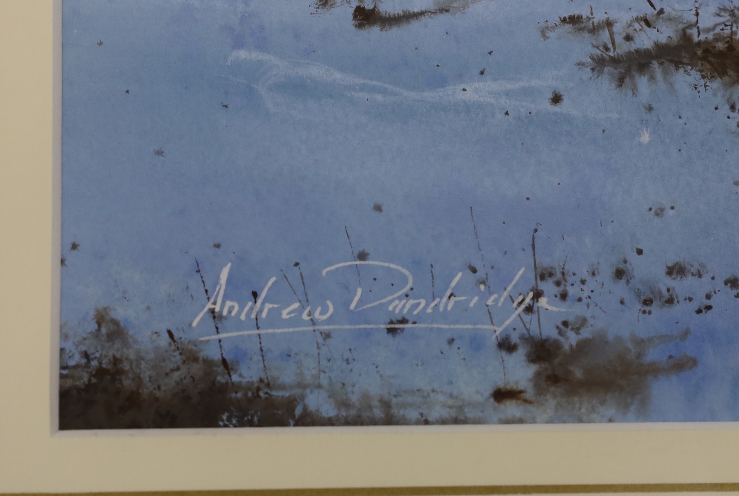 Andrew Dandridge (b.1953) gouache, 'Chanctonbury, Winter', signed, 56cm x 39cm